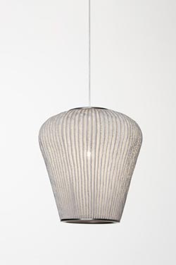 White pleated and painted fabric, Coral pendant - Pendants by Arturo Alvarez