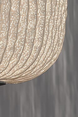 Wide cylinder pendant with white pleated and painted fabric Coral
