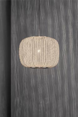 Wide cylinder pendant with white pleated and painted fabric Coral