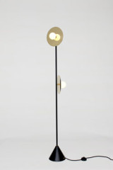 Disc and Sphere black and gold floor lamp, 2 lights white opal ball - Floor lamps by Atelier Areti