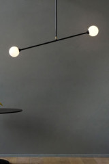 Two Spheres black metal stem and opal glass globes pendant lamp - Pendants by Atelier Areti