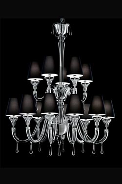 Maryland chandelier in Venetian crystal and black lampshade 14 lights - Chandeliers by Barovier&Toso