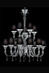 Maryland chandelier in Venetian crystal and black lampshade 14 lights - Chandeliers by Barovier&Toso