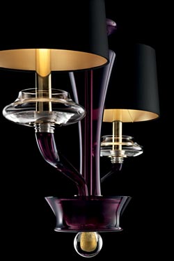 Saint Germain purple crystal chandelier with black and gold accents 2 lights