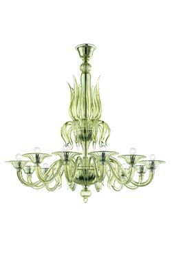 Fauve lustre Art Nouveau en cristal de Venise vert citron 12 lumières - Lustre by Barovier&Toso