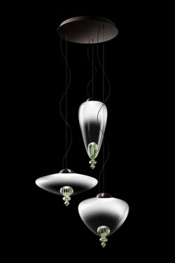 Padma suspension contemporaine 3 lumières en cristal vénitien blanc et vert citron