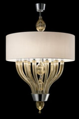 Pandora suspension en cristal or et abat-jour blanc 10 lumières  - Suspension by Barovier&Toso