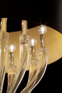 Pandora suspension noire et or en cristal de Murano 10 lumières