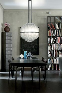 Art Deco crystal ball and brushed brass pendant trim