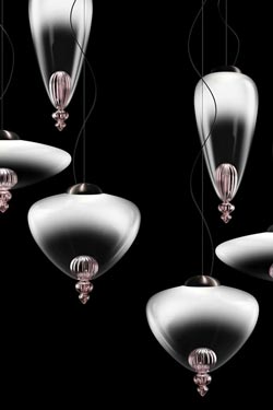Padma contemporary pendant lamp in white and blue Venetian crystal