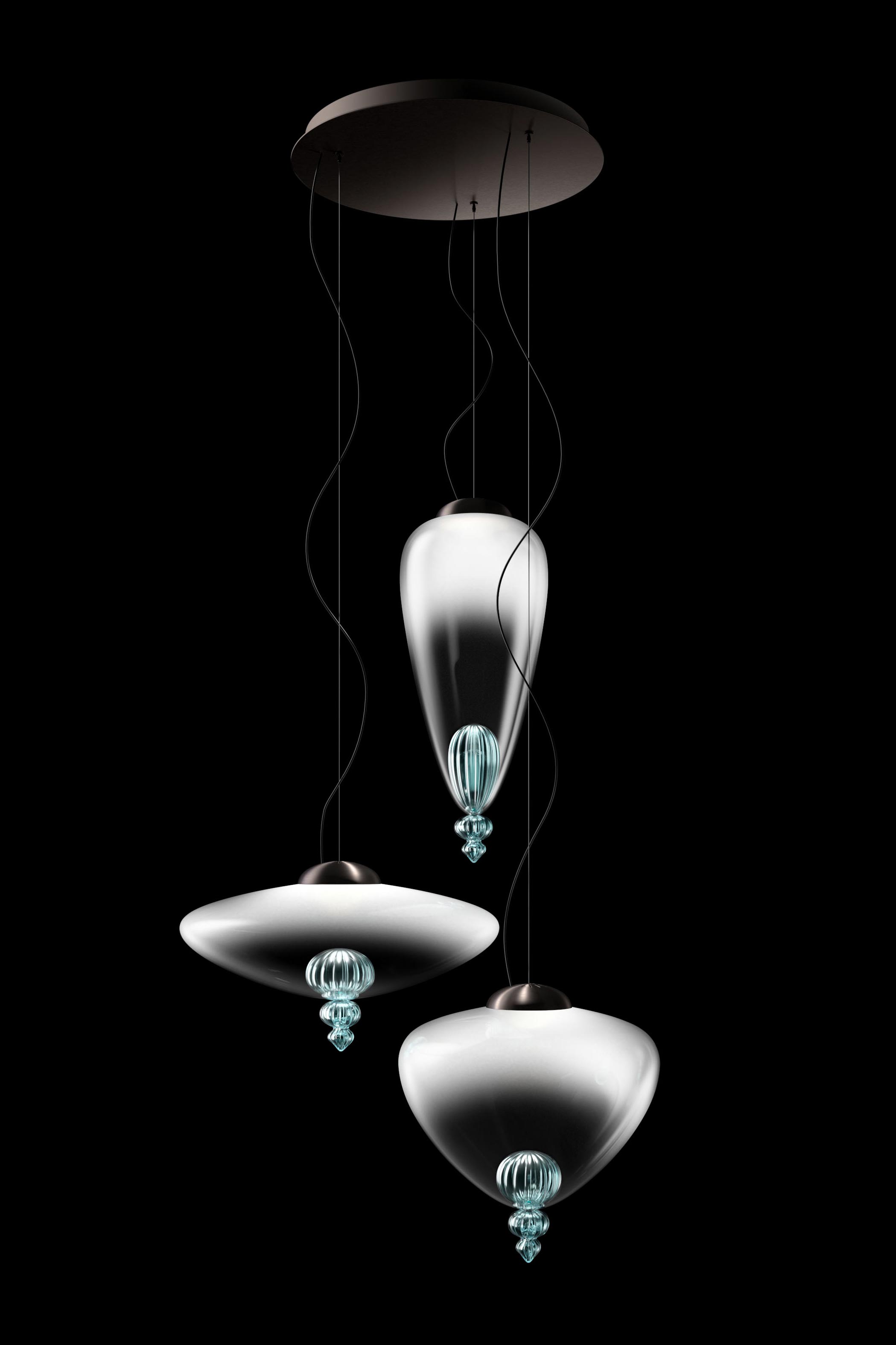 Padma contemporary pendant lamp 3 lights in white and blue Venetian crystalPadma contemporary pendant lamp 3 lights in white and blue Venetian crystal<br/> - Pendants by Barovier&Toso