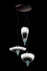 Padma contemporary pendant lamp 3 lights in white and blue Venetian crystalPadma contemporary pendant lamp 3 lights in white and blue Venetian crystal<br/> - Pendants by Barovier&Toso