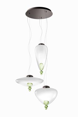 Padma contemporary pendant lamp 3 lights in white and lime green Venetian crystal - Pendants by Barovier&Toso