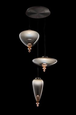 Padma triple pendant in grey and pink Venetian crystal