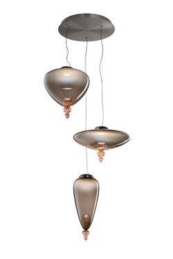 Padma triple pendant in grey and pink Venetian crystal - Pendants by Barovier&Toso