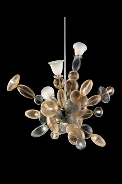 Perseus suspension contemporaine en cristal vénitien tons chauds 15 lumières - Suspension by Barovier&Toso