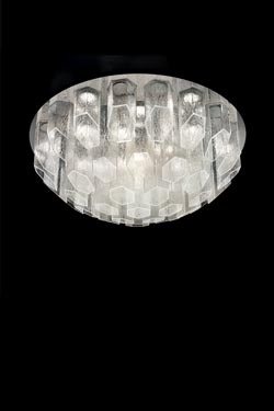 Trim grand plafonnier tubes en cristal de Murano effet givré