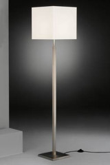 Square nickel plated floor lamp with white chintz lampshade - Floor lamps by Baulmann Leuchten