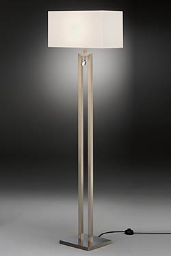 Floor lamp with matt nickel LED reading light and white chintz lampshade - Floor lamps by Baulmann Leuchten