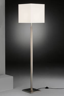 Lampadaire carré métal nickelé mat et abat-jour en chintz blanc - Lampadaire by Baulmann Leuchten