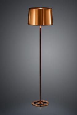 Lampadaire noir avec abat-jour en feuille de cuivre cylindrique - Lampadaire by Baulmann Leuchten