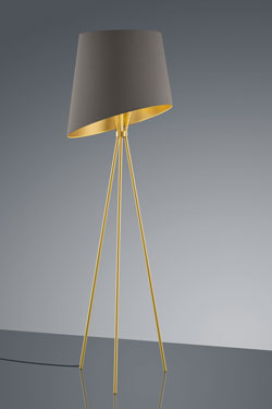 Lampadaire trépied doré, abat-jour tissu intérieur doré - Lampadaire by Baulmann Leuchten