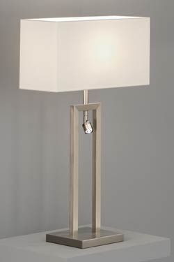 Lampe de table avec spot liseuse LED nickel mat et abat-jour chintz blanc - Lampe de table by Baulmann Leuchten