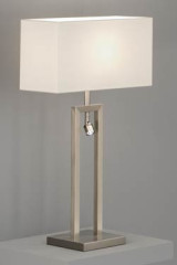 Lampe de table avec spot liseuse LED nickel mat et abat-jour chintz blanc - Lampe de table by Baulmann Leuchten
