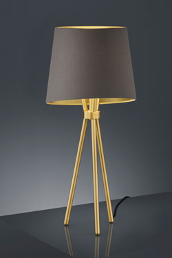 Lampe de table trépied doré et tissu vert olive - Lampe de table by Baulmann Leuchten
