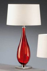 Lampe en verre rouge et chintz blanc - Lampe de table by Baulmann Leuchten