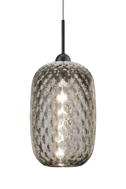 Pendant in transparent sculpted glass and matt brass