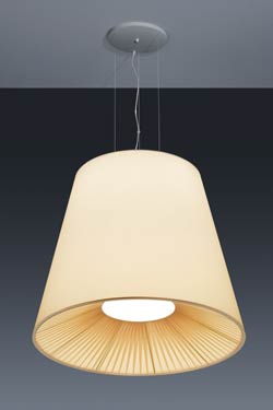 Très grande suspension conique en chintz tendu et plissé champagne - Suspension by Baulmann Leuchten