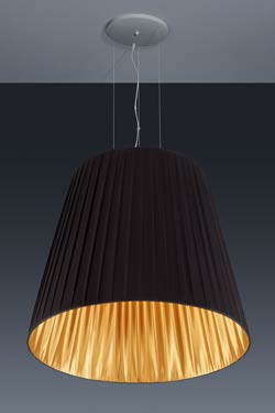 Très grande suspension conique en taffetas de tissu plissé noir et or - Suspension by Baulmann Leuchten