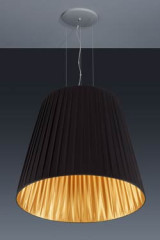 Très grande suspension conique en taffetas de tissu plissé noir et or - Suspension by Baulmann Leuchten