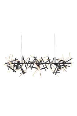 Linea black and gold long chandelier 6 lights - Chandeliers by Brand Von Egmond