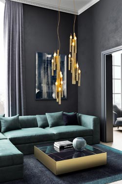 Lustre doré 6 lumières verticales Shiro