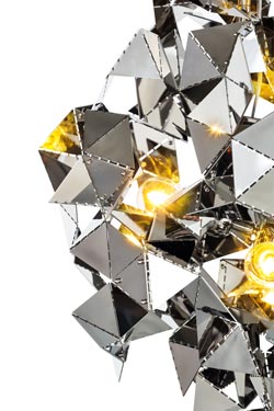 Futuristic origami pendant in polished stainless steel