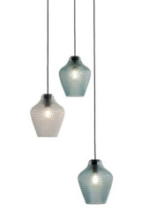 Api suspension trois lumières en verre turquoise et transparent - Suspension by Concept Verre