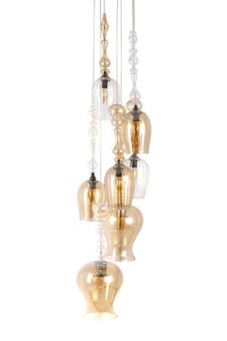 Harem suspension en verre ambré 7 lumières - Suspension by Concept Verre