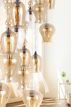 Harem pendant in amber glass 7 lights