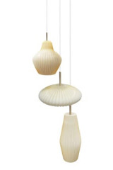 Serail suspension trois lumières en verre plissé ivoire - Suspension by Concept Verre