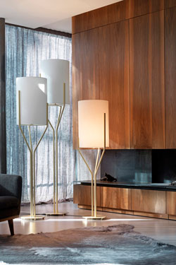 Arborescence floor lamp S, golden stems and lampshade in White Drop Paper 