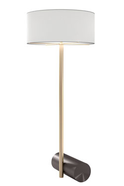 Calée XL large floor lamp, cylindrical base, satin brass and graphite