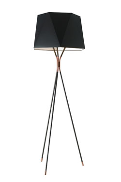 Grand lampadaire trépied en métal noir et cuivre Solitaire - Lampadaire by CVL Luminaires