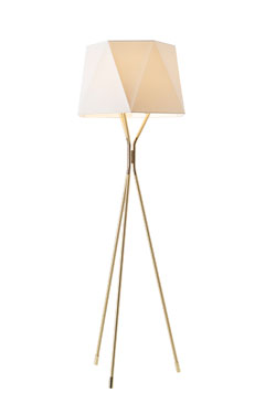Lampadaire trépied en laiton satiné et laiton poli petit modèle Solitaire - Lampadaire by CVL Luminaires