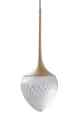 Louis XL pendant lamp in satin brass, clear glass with scale pattern, conical shape - Pendants by CVL Luminaires