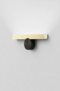 Calée wall lamp, horizontal, minimalist design, graphite button and golden ruler - Wall lights by CVL Luminaires