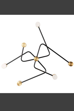 Constellation wall lamp, design, solid brass and blown glass, graphite and gold
