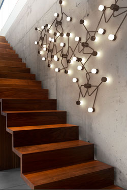Constellation wall lamp, design, solid brass and blown glass, graphite and gold