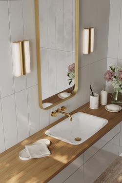 Gamma 2-light satin brass bathroom wall lamp